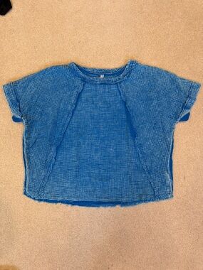 Women’s Blue Textured Gauze Short-Sleeve Top